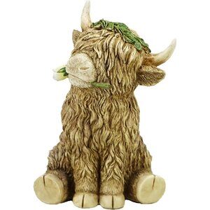 8-Inch Highland Cow Statue Cartoon Resin Figurine Decor Home & Desk for Gift